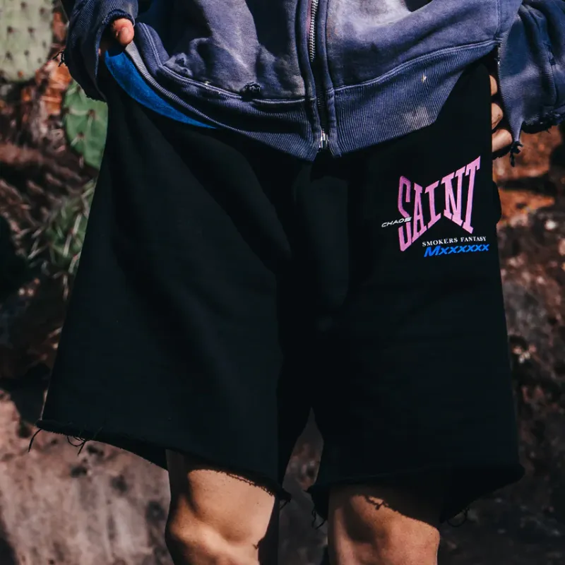 Black Saint Michael Ribon Saint Sweat Shorts