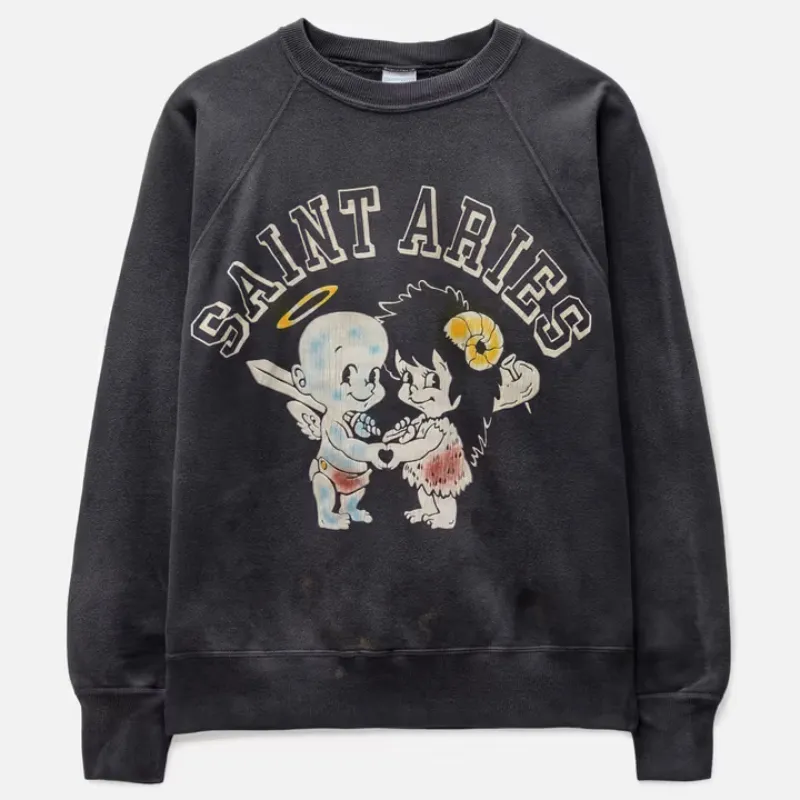 Black Saint Michael X Aries Crewneck Long Sleeve Sweatshirt