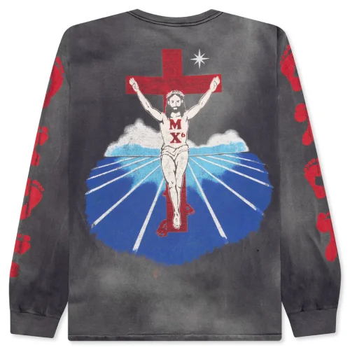 Black Saint Michael Foot Print L/S Tee