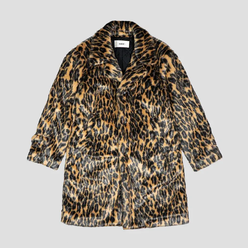 Brown Saint Mxxxxxx Leopard Fur Button-Up Coat