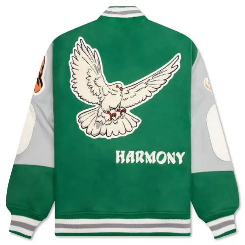 Green Saint Michael X Shermer Academy Pigeon Varsity Jacket